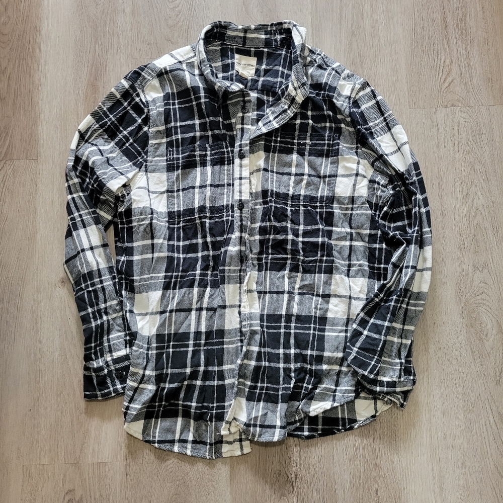 Mens plaid black and white button down XXL